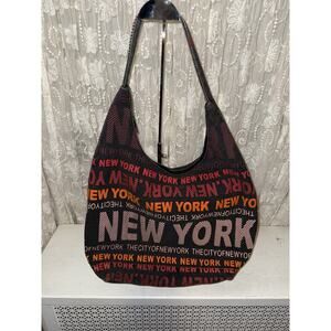 Robin Ruth New York Canvas Shoulder Hobo Bag Red Lining Zip Top Purse Handbag